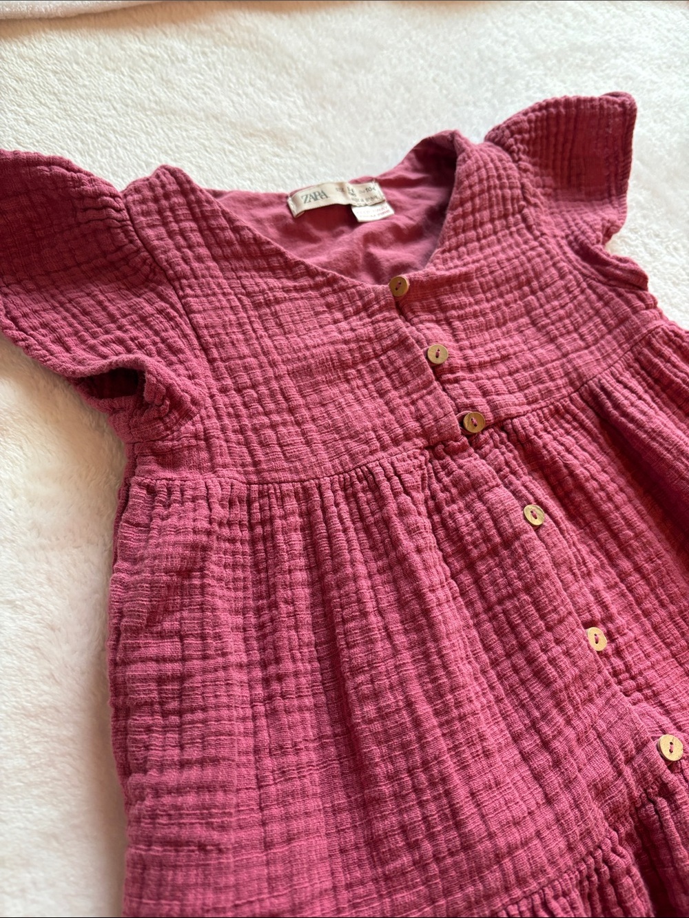 Zara 3T Raspberry Button-Front Gauze Dress - Picture 2 of 4